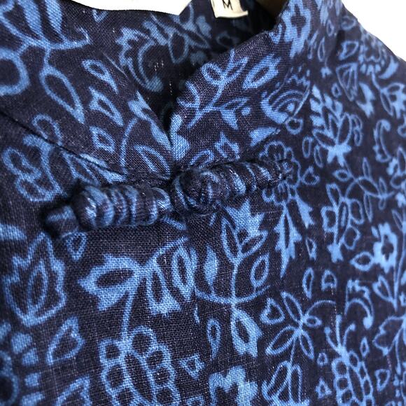 SPRING BREEZE Italian Tunic Sz M Blue Linen Cotton Button Up Mandarin Lagenlook‎ - Picture 13 of 13